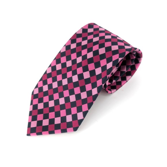 Paul Fredrick Other - Paul Fredrick Silk Black Pink Diamond‎ Checker Retro Preppy Funky Tie Luxury 4"